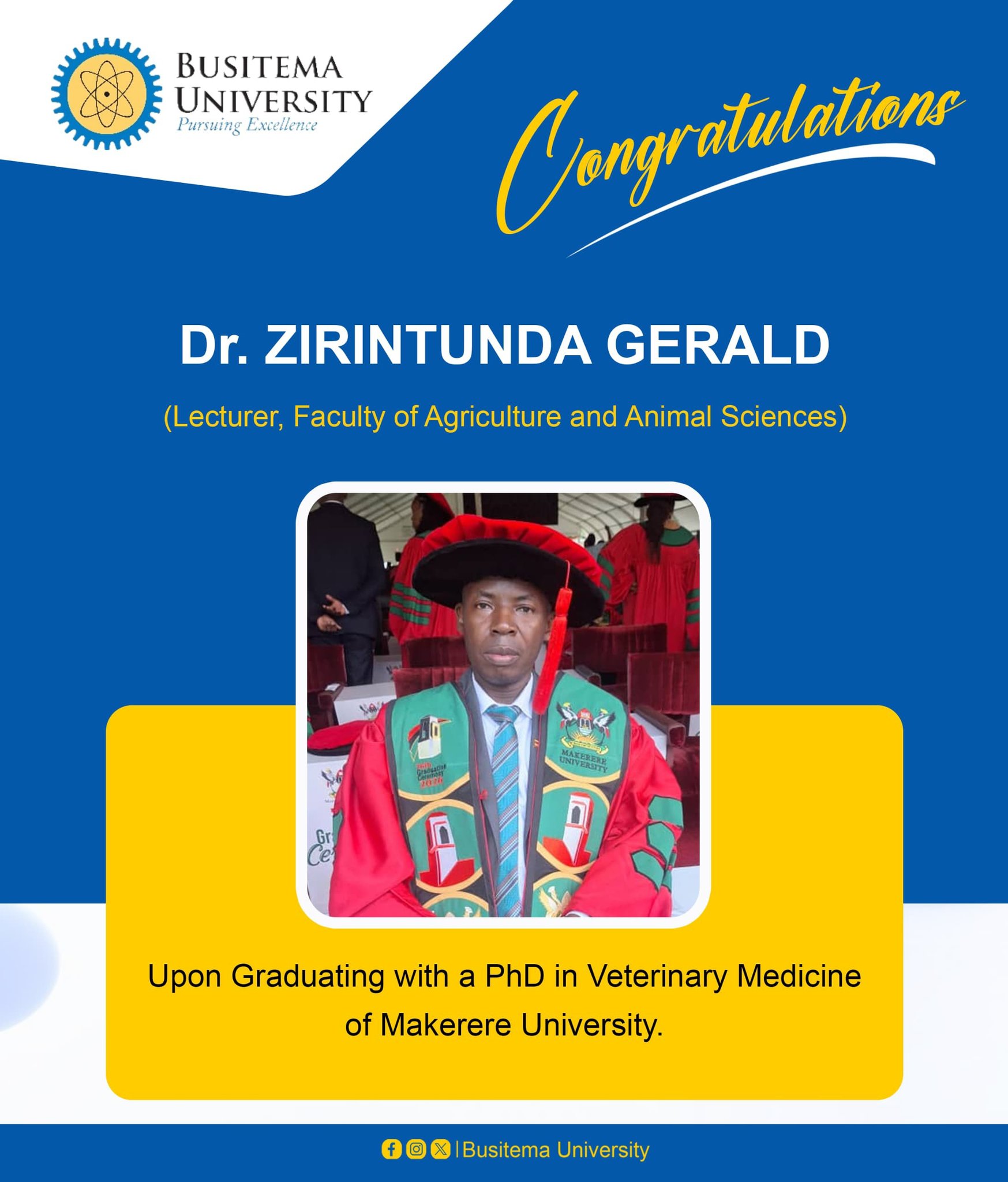 Busitema University’s Dr. Gerald Zirintunda Triumphs with PhD in Veterinary Medicine