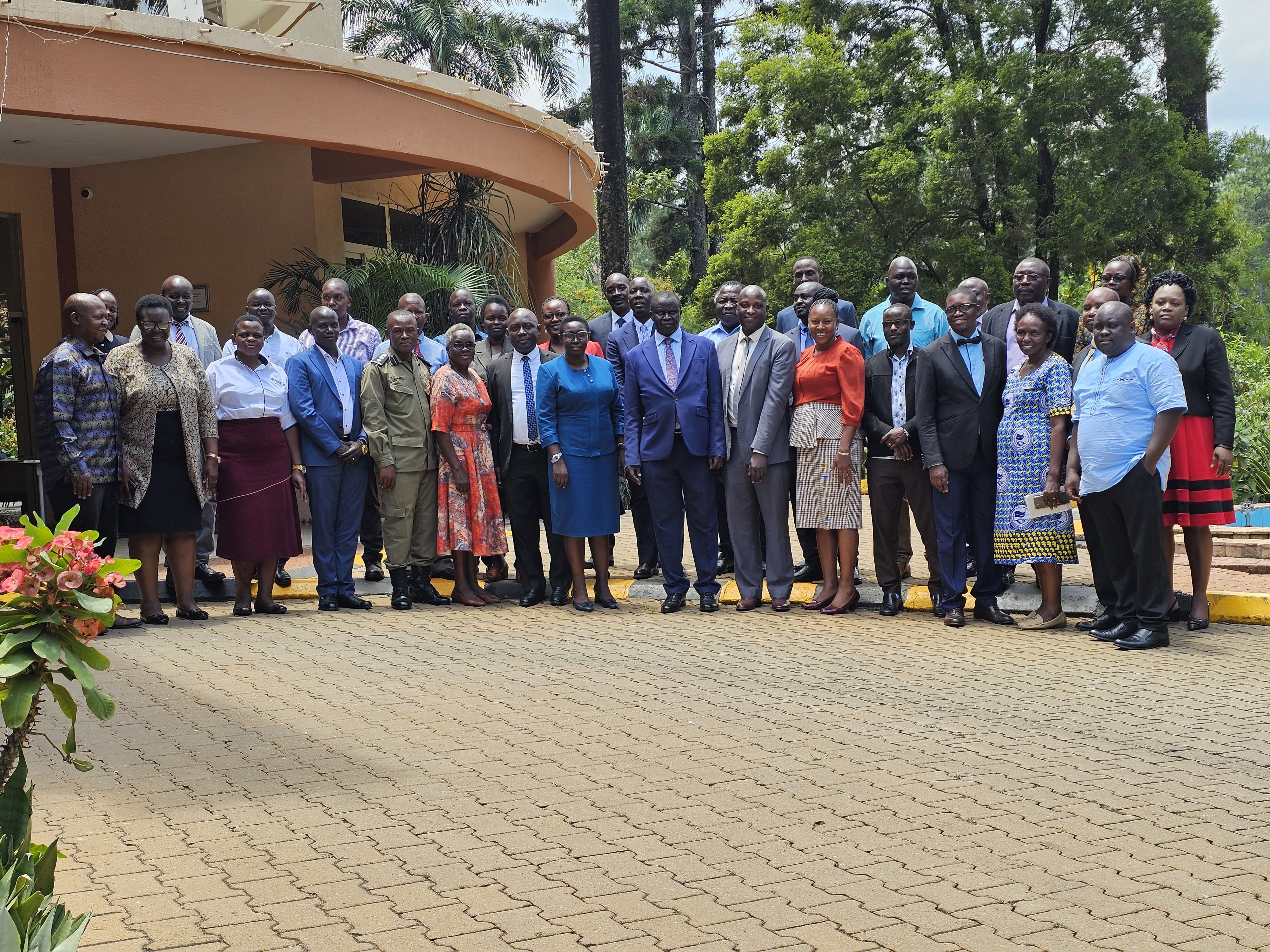 Members of Busitema University Top Management pose for a group photograph during the two-day retreat at Mbale Resort Hotel.
