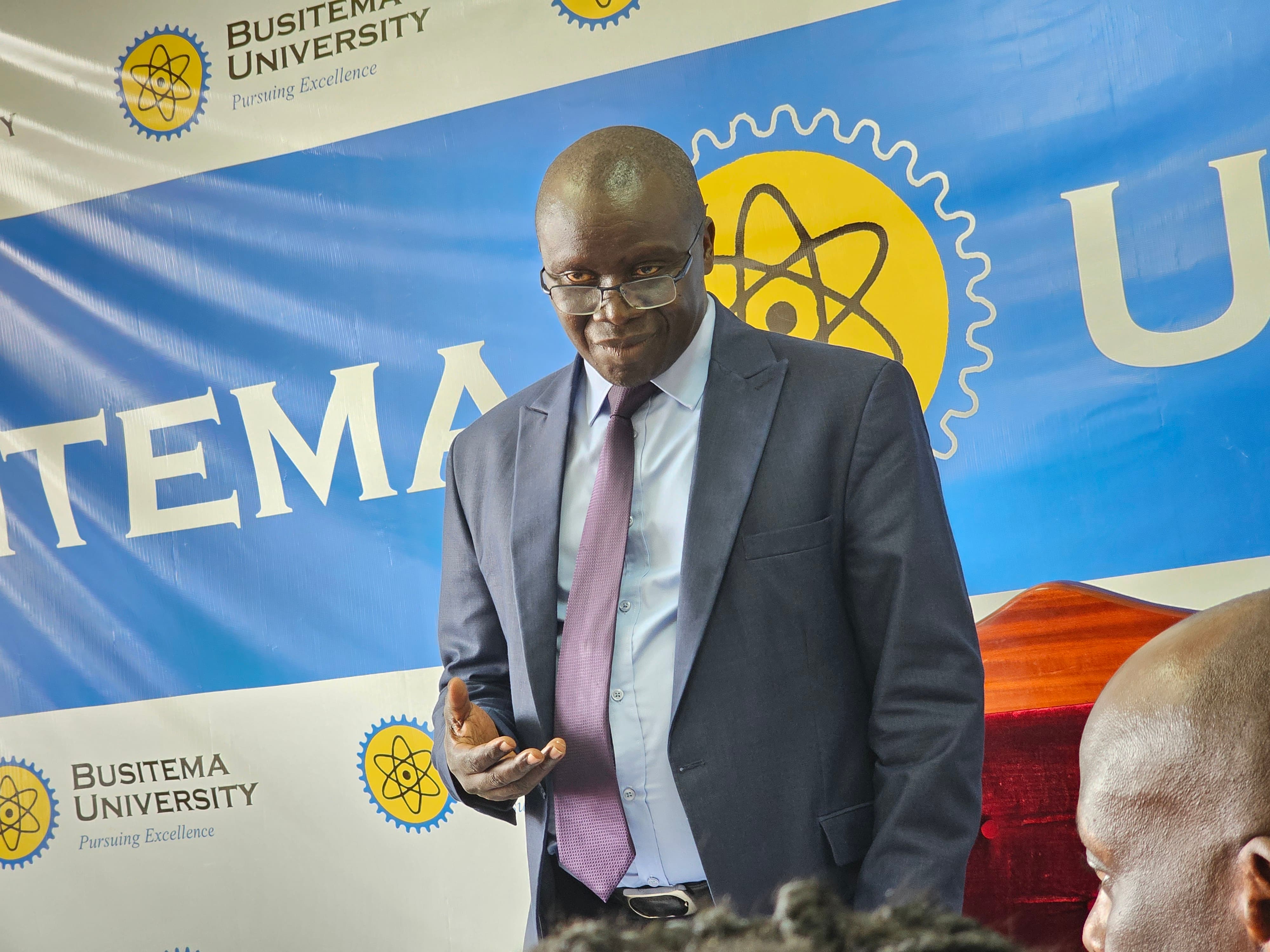 Busitema University Vice Chancellor, Prof. Paul Waako, addresses the corporate sports team during the flag-off ceremony for the Uganda National Corporates Tournament Western Edition, held on Wednesday, 21 October 2026, at the Vice Chancellor’s Boardroom, Busitema Campus.