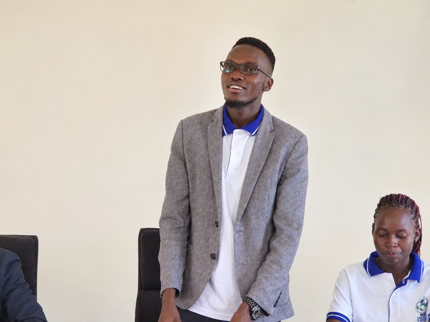 Mr. Gift Emmanuel, President of the Busitema University International Students Association (BUISA), addresses fellow international students during the orientation at Namasagali Campus.
