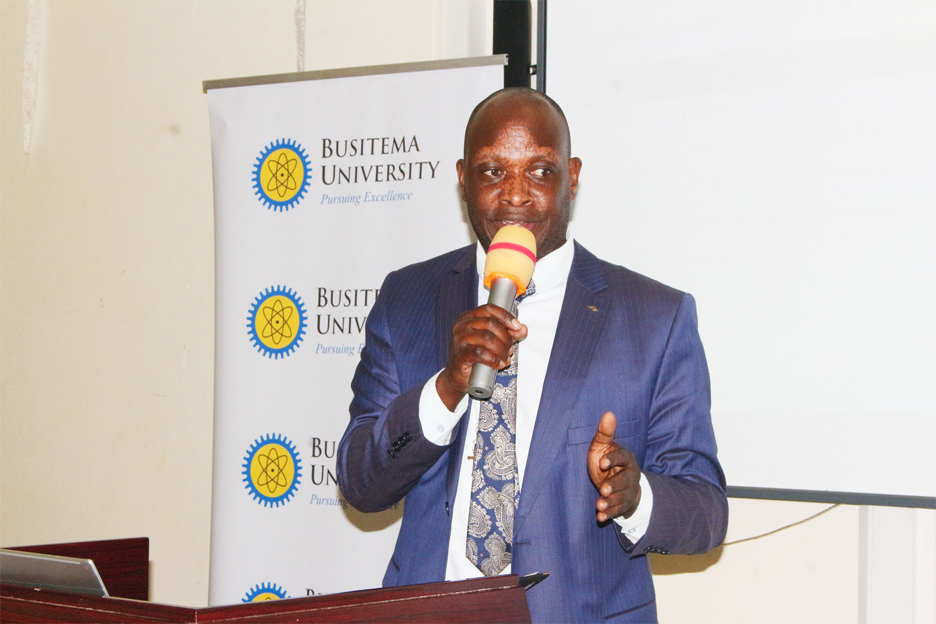Assoc. Prof. Fadhiru Pakoyo Kamba addresses participants during the opening of the Ministry of Health's self-care and wellbeing programme at Busitema University on 19 October 2026.