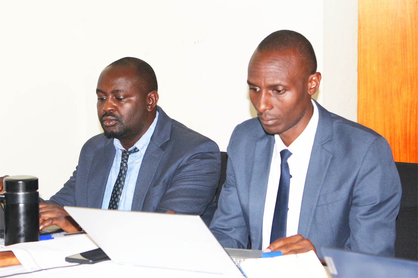 Director of Planning and Institutional Development, Mr. Paddy Namurebire (left), alongside University Secretary Dr. Gregory Tweheyo during the FY 2027/2028 Budget Conference at Busitema Campus on 23 October 2026.