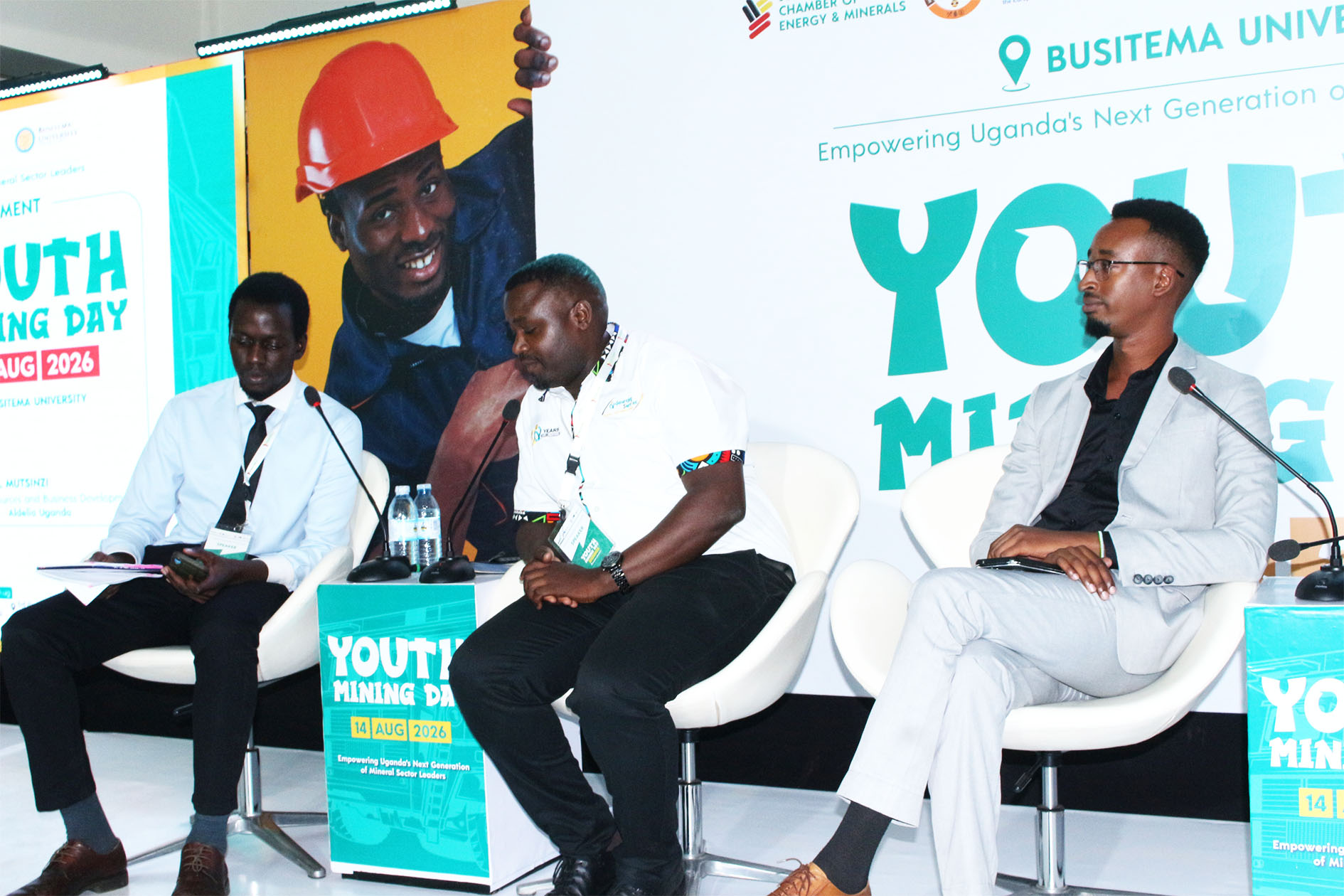 Mining professionals share insights with students during a panel discussion on skills, employment and career opportunities in Uganda’s mineral sector.