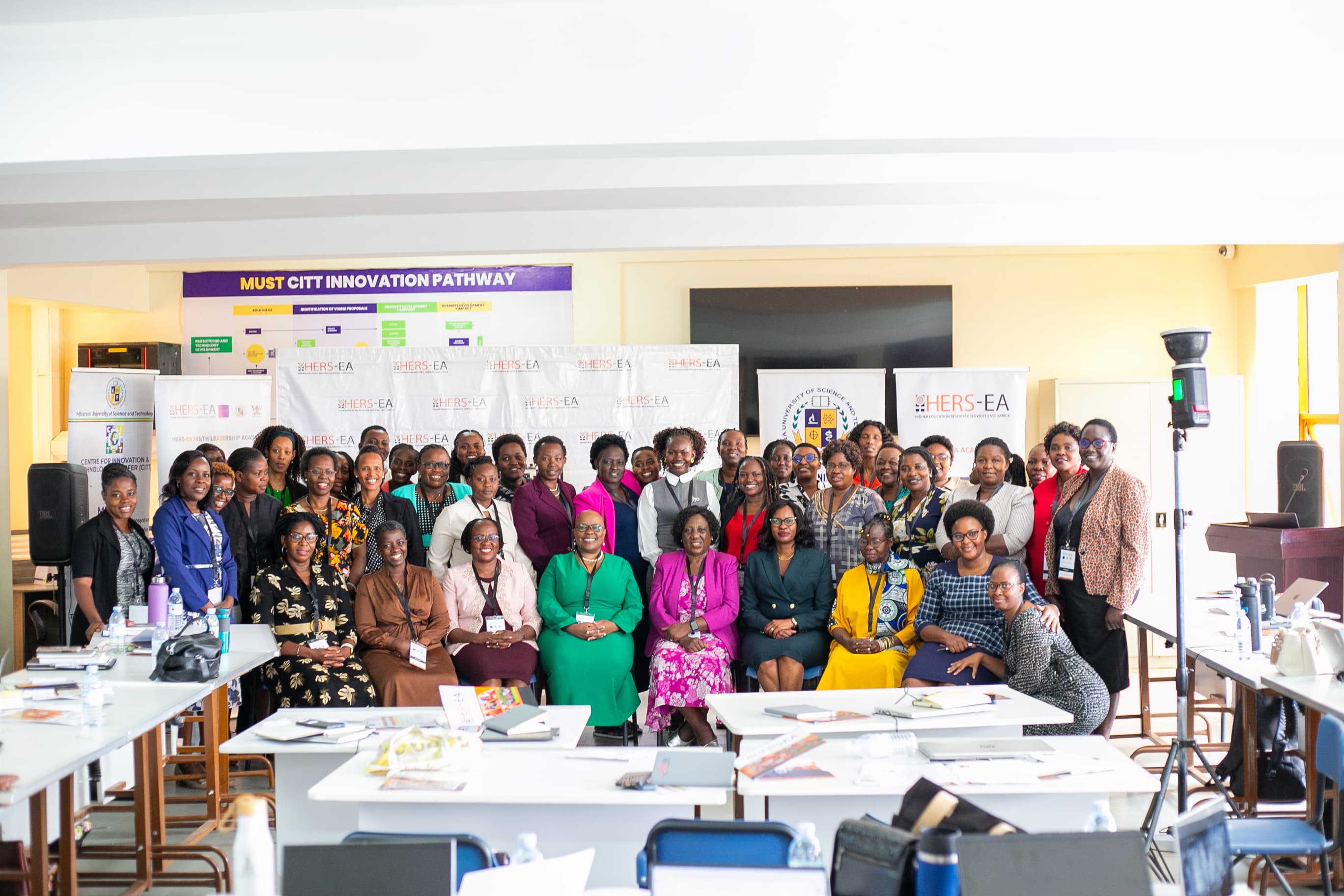 Women leaders from universities and higher education institutions across East Africa gather for a group photograph during the 9th HERS-East Africa Leadership Academy hosted by Mbarara University of Science and Technology (MUST) in July 2026