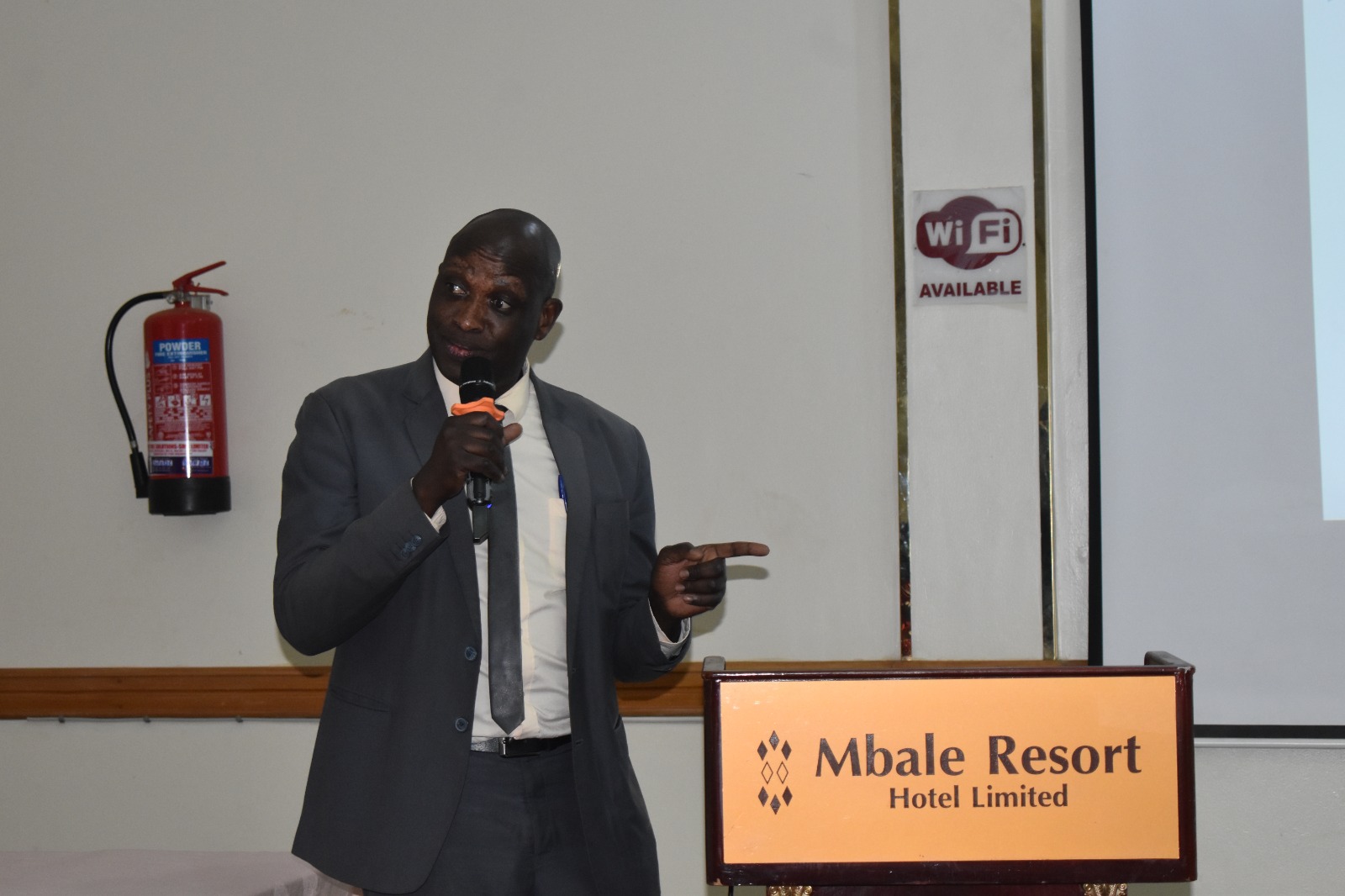 Deputy Vice Chancellor Finance and Administration Prof. Pakoyo Fadhiru Kamba addresses managers on institutional accountability and the management of externally funded projects.