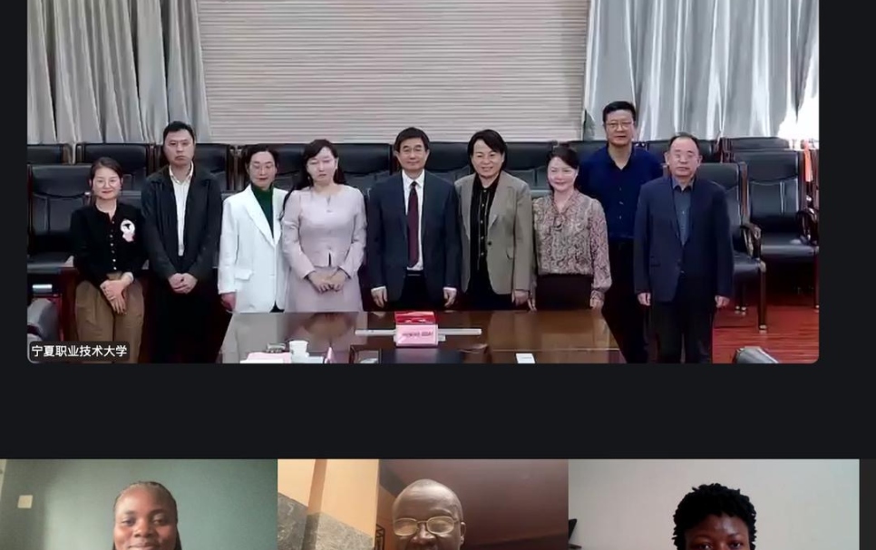Teams from Ningxia Polytechnic University (above) and Busitema University (below) during the virtual signing ceremony marking their new academic partnership.