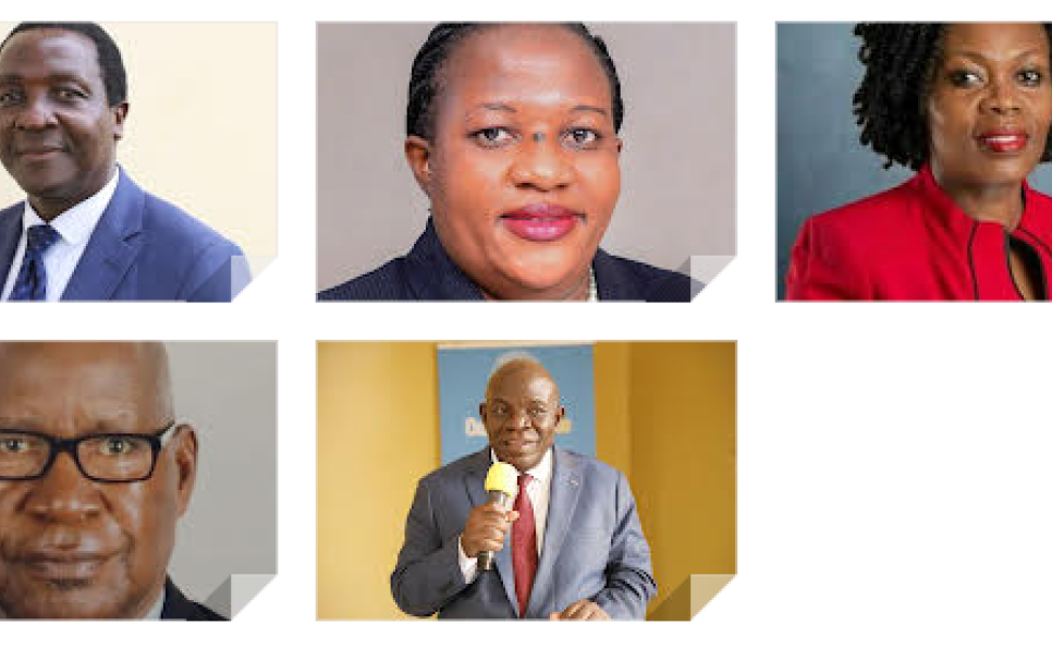 The five-member committee chaired by Mrs. Rosemary Mutyabule(Top Right), Justice Godfrey Namundi(Bottom Right), Professor Elly Sabiti(Bottom left), Assoc. Prof. Annabella Habinka Ejiri, Mr. Aloysius Kiribaki, and Mrs. Racheal Wandeka